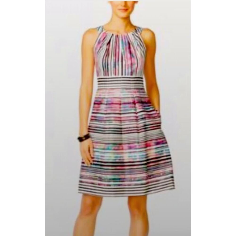 Nine West Women's Multicolor Striped Fit & Flare Halter Dress | Size 4